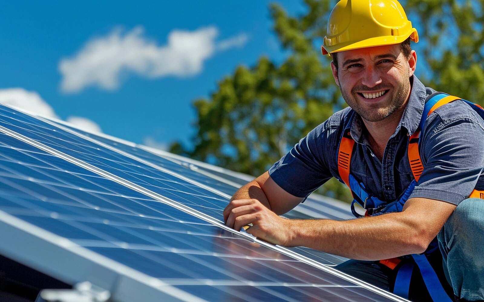 Elektriker montiert Solarzelle